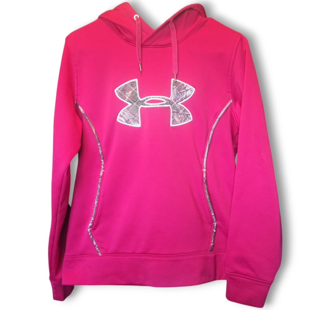 UNDER ARMOUR - Womans Pink Hoodie With Green Camouflage Detailing Size Medium - Picture 5 of 8